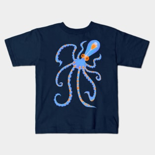 Tiny Blue and Orange Deep Sea Ocean Octopus Kids T-Shirt